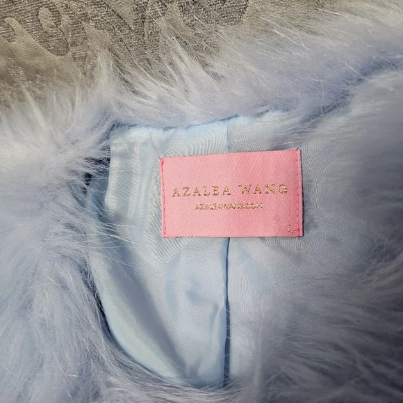 AZALEA WANG Blue Vegan Faux Fur Crop Jacket Coat Size L BRIDAL BACHELORETTE - Picture 5 of 8